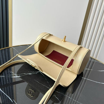 Chanel 2026 Bowling Ball Cylinder Bag 20.5cm Beige Caviar Leather 345493