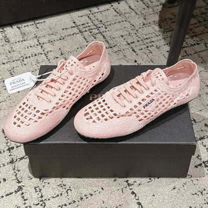 Prada 2026 Women's Collapse Crochet Laced Sneakers Sheepskin 770902