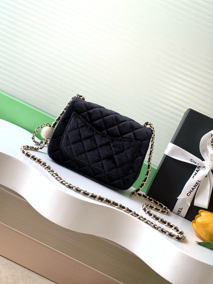 Chanel 2026 Pearl Crush Mini Square Flap 18cm Velvet Leather