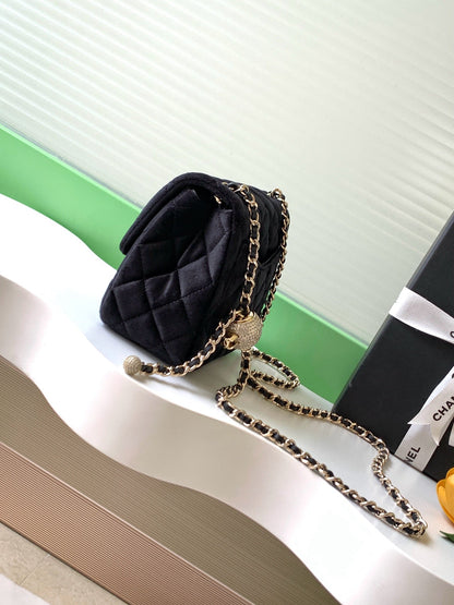 Chanel 2026 Pearl Crush Mini Square Flap 18cm Velvet Leather