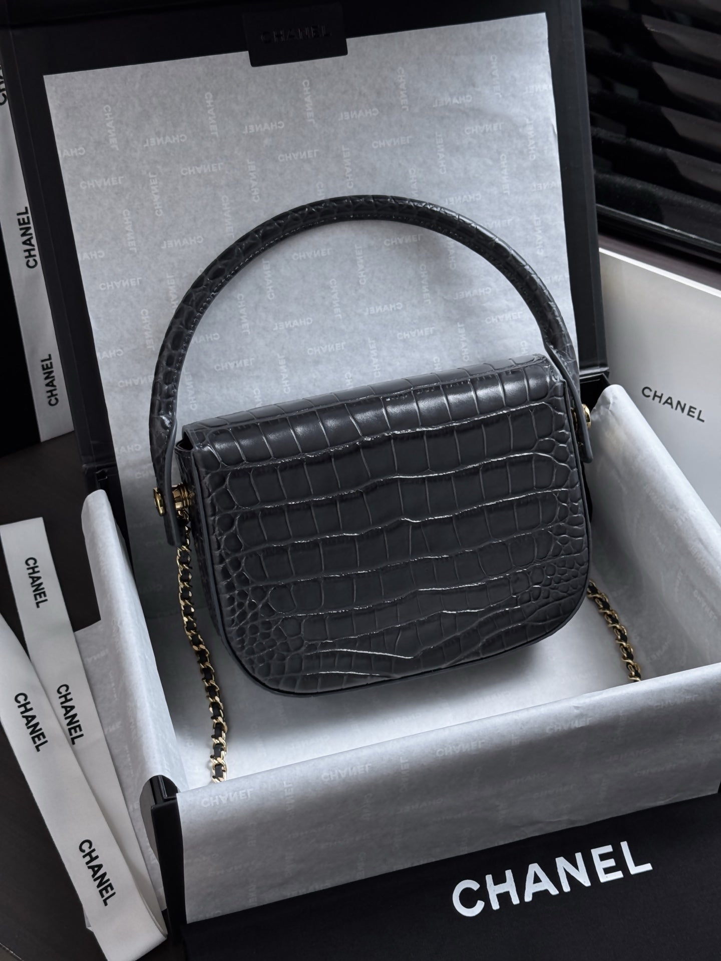 Chanel 2026 Crocodile Embossed Flap Bag 19.5cm Calfskin