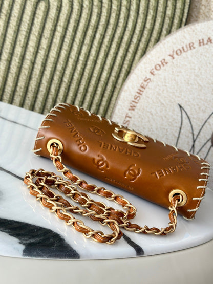 Chanel 2026 Vintage Whipstitched Flap Bag 25cm Brown Leather