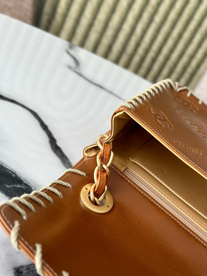 Chanel 2026 Vintage Whipstitched Flap Bag 25cm Brown Leather