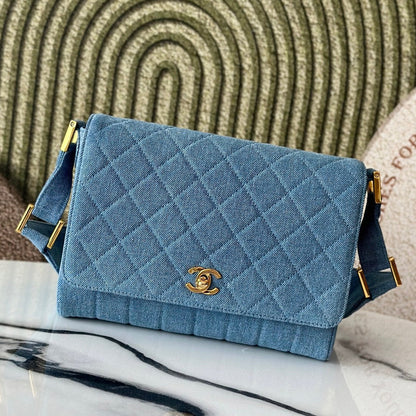 Chanel 2026 Quilted Flap Bag 25.5cm Blue Denim Leather