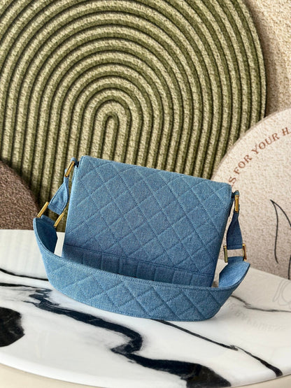 Chanel 2026 Quilted Flap Bag 25.5cm Blue Denim Leather