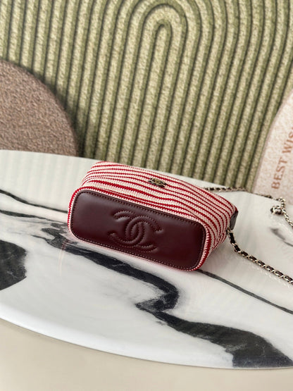 Chanel 2026 Clutch Bag 21cm Red Burgundy Wool Leather