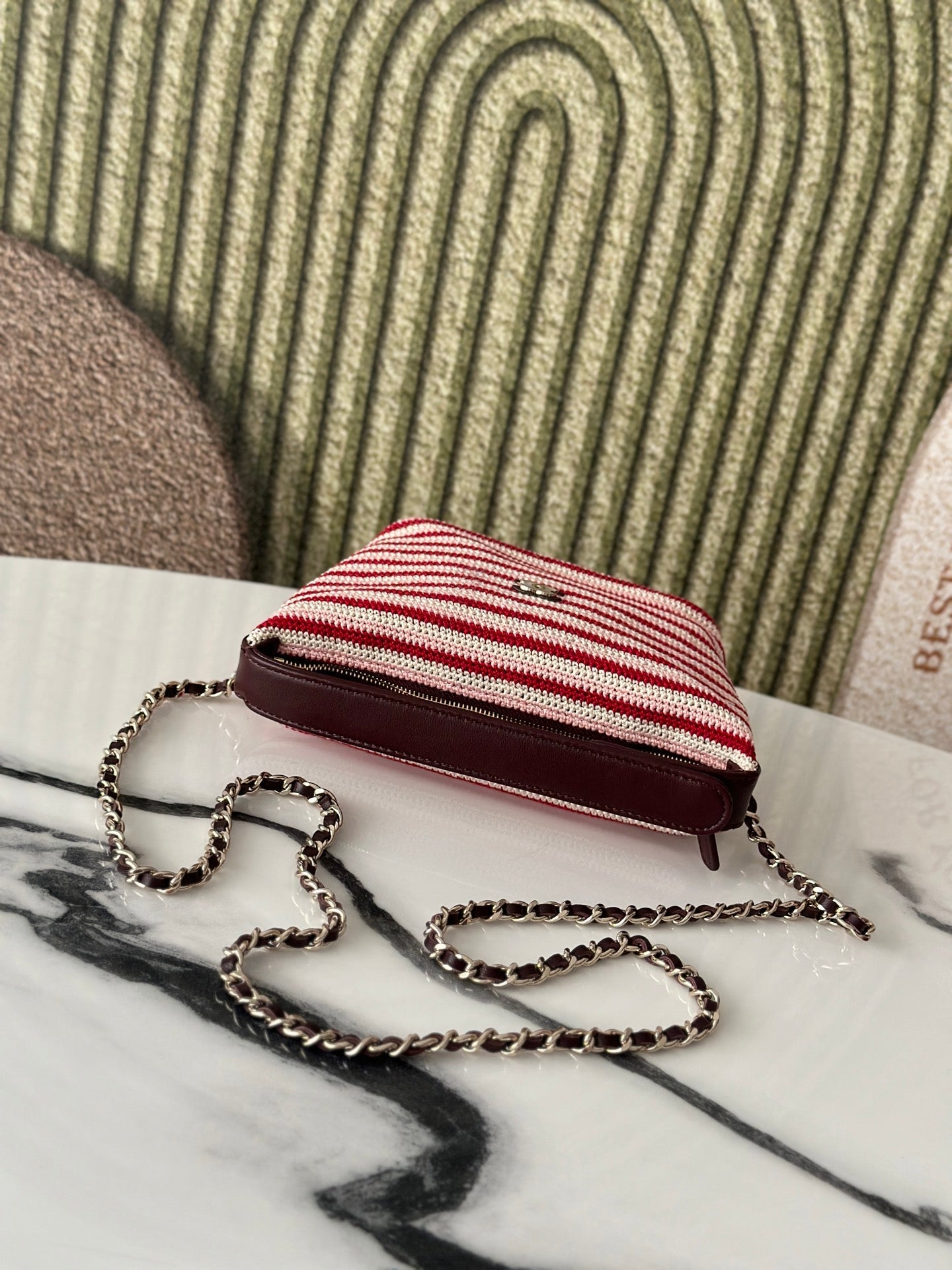 Chanel 2026 Clutch Bag 21cm Red Burgundy Wool Leather