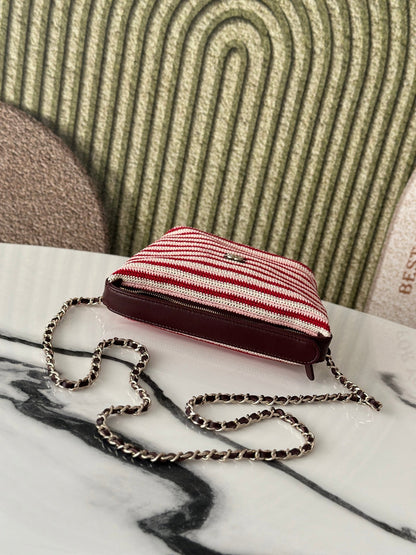 Chanel 2026 Clutch Bag 21cm Red Burgundy Wool Leather
